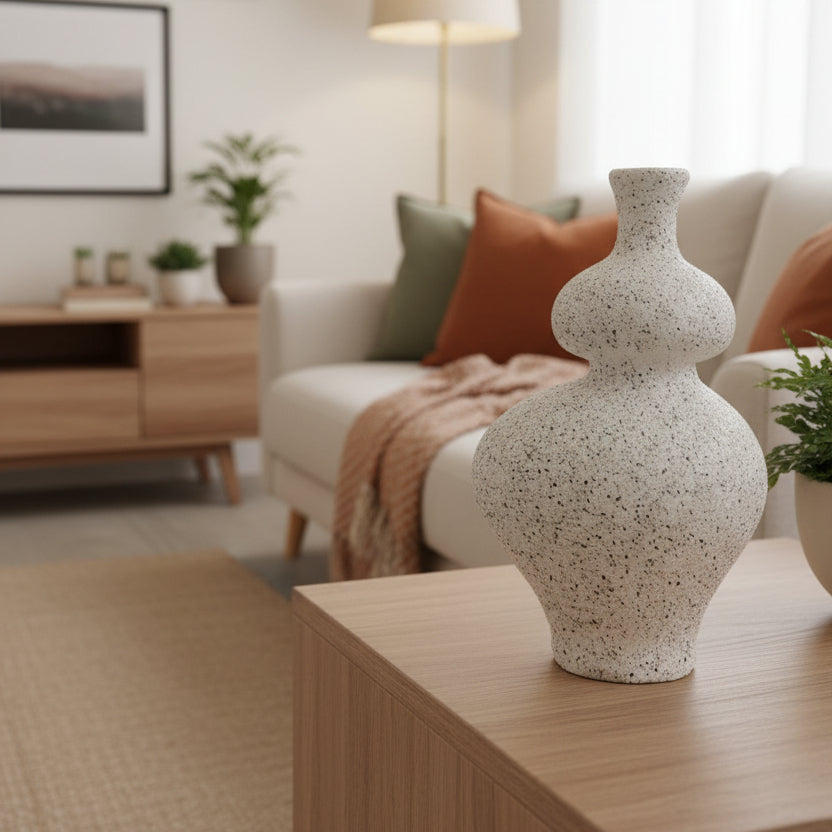Vase - Pottery - White & Black