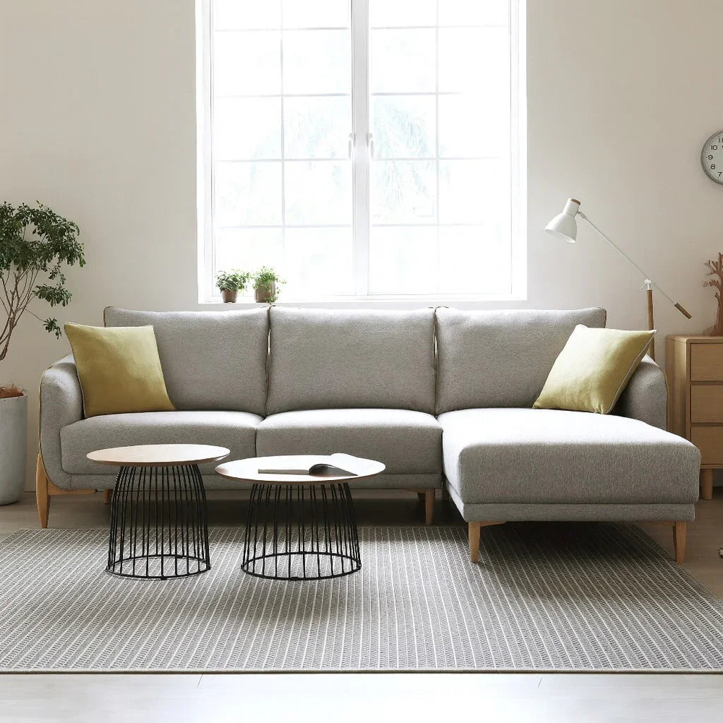 Sofa L Shape - Beech Wood - Linen Fabric - Grey - 260x170x90x75 cm - Cataloug