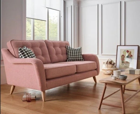 Sofa - Beech Wood - Linen Fabric - Pink- 200x90x75 cm - Cataloug