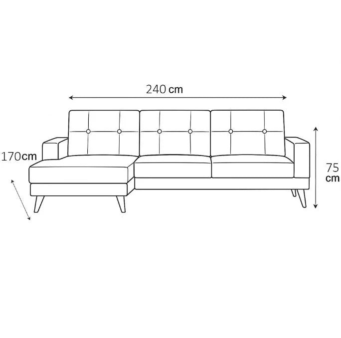 Sofa L Shape - Beech Wood - Linen Fabric - Blue - 240x170x90x75 cm - Cataloug