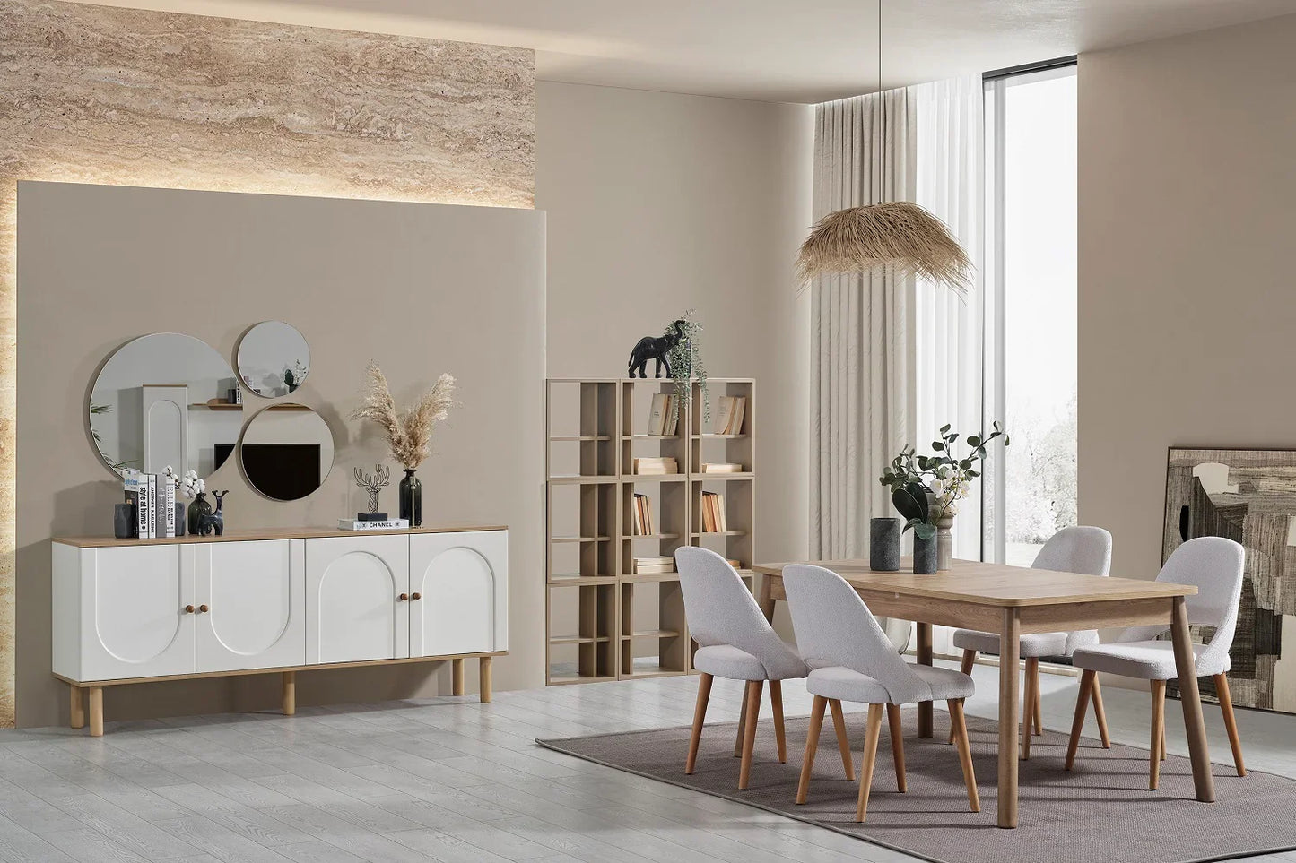 Buffet - MDF Wood - White & Beige - 160x40x80 cm