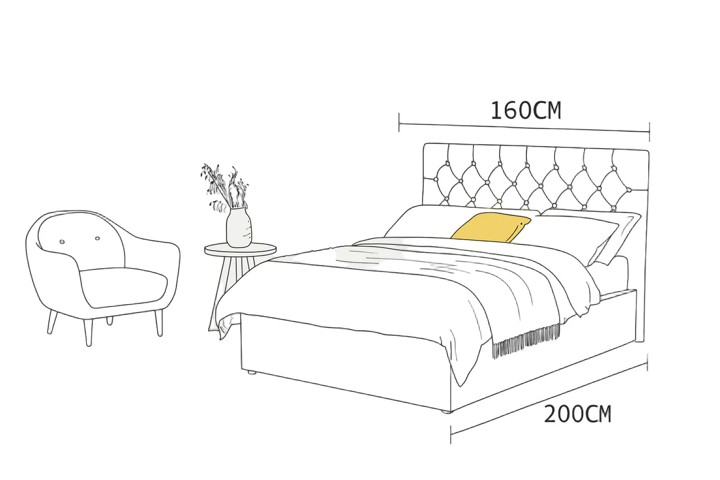Bed - Beech Wood - Linen Fabric - Green - 200x160 cm - Cataloug