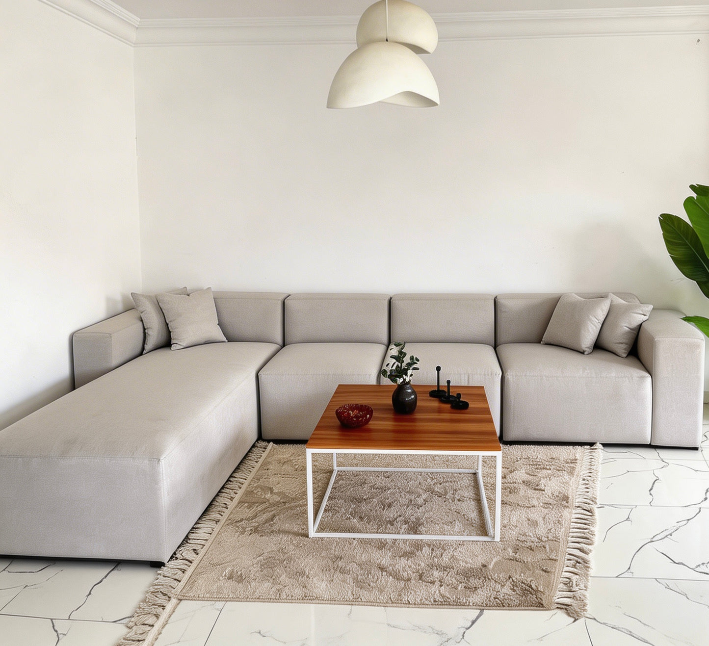 Sofa - L Shape - Beige - Natural Wood - 400 x180x 90 cm