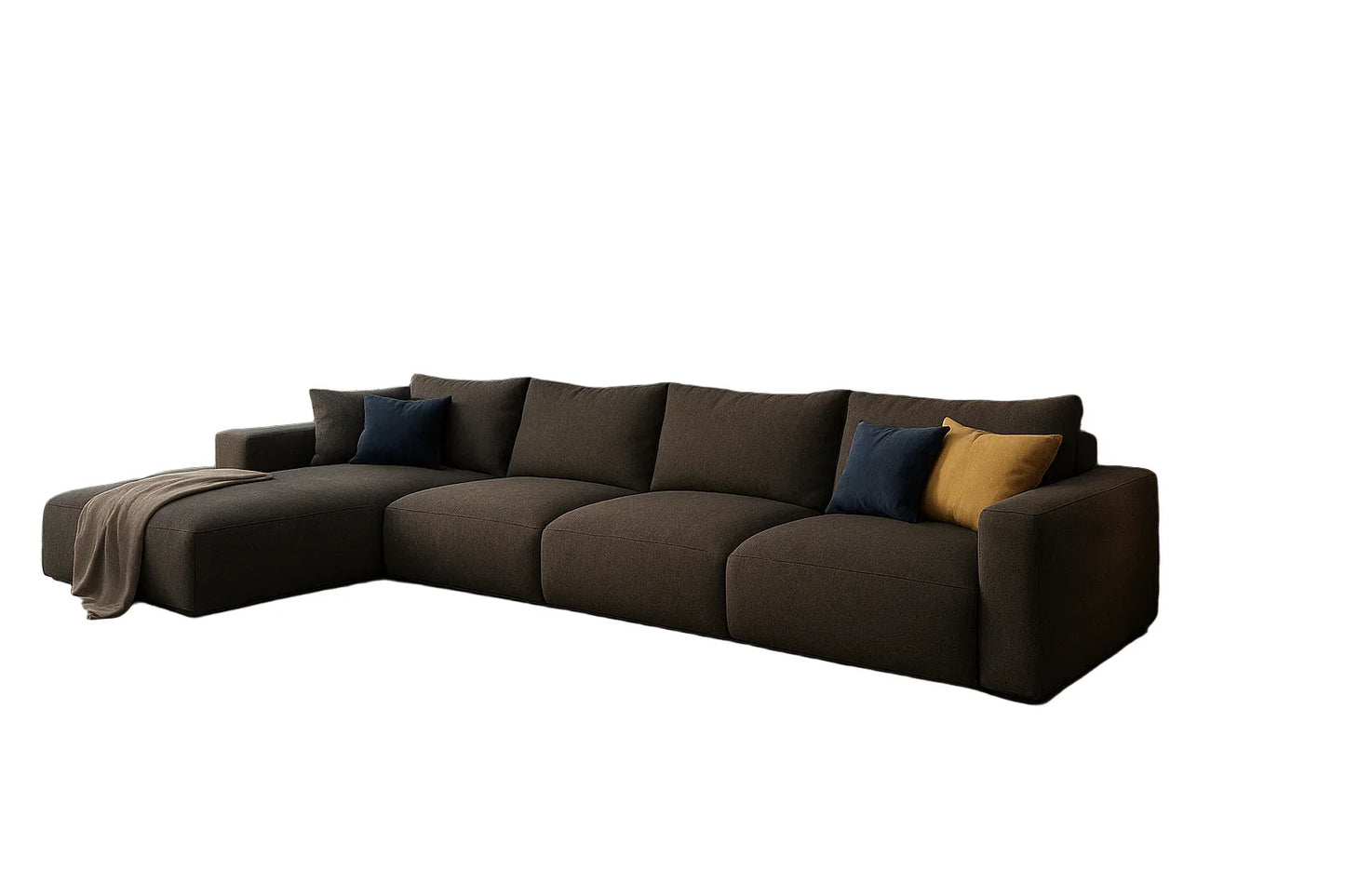 Sofa L Shape - Beech Wood - Linen Fabric - Brown - 350x180x90x75 cm - Cataloug