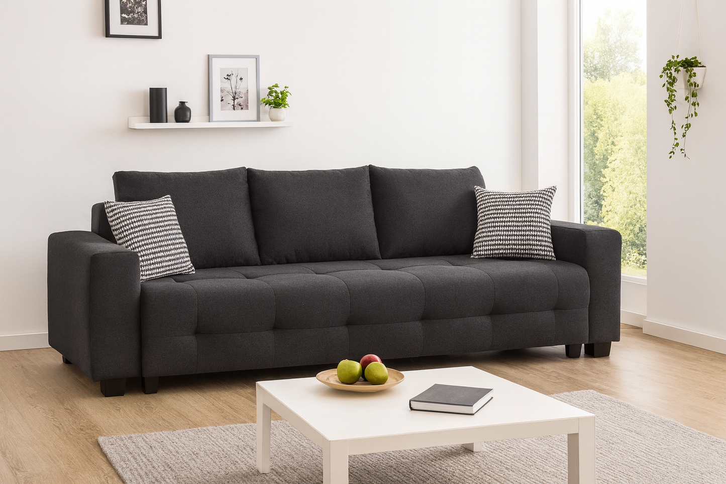 Sofa Beech Wood Linen Dark Grey 230×90