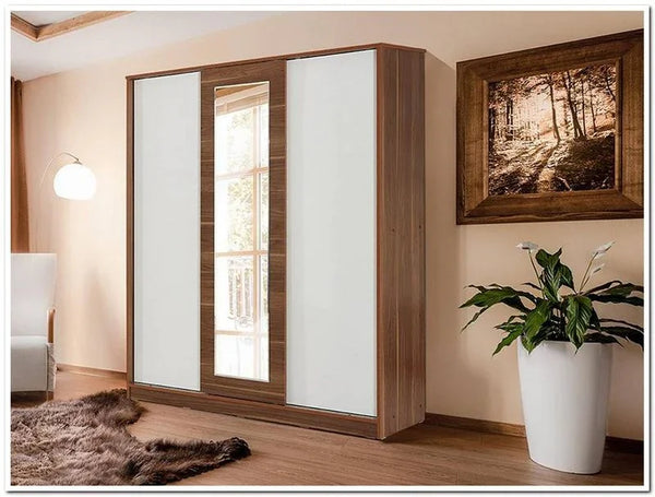 Wardrobe - MDF Wood - Brown & White - 180x60x200 cm - Cataloug