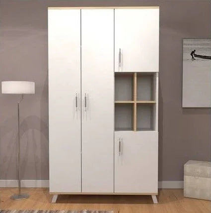 Wardrobe - MDF Wood - White & Beige - 140x50x185 cm - Cataloug