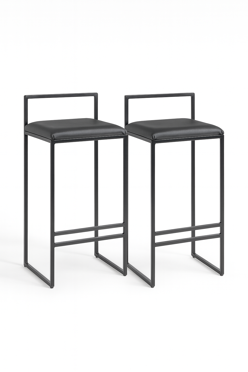 Bar Stool Steel Leather Black