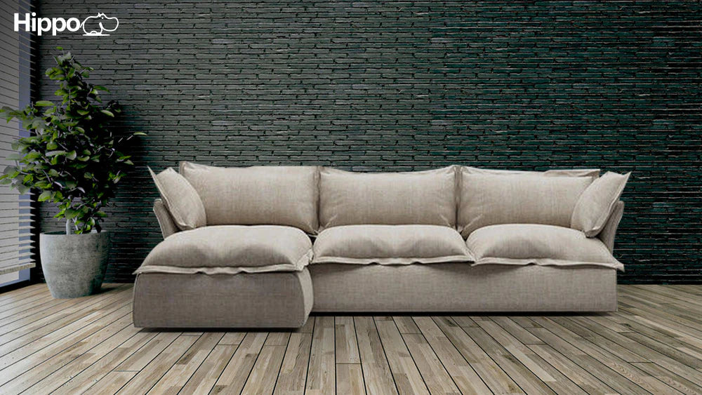 Sofa L Shape - Natural Wood - Multi Fabrics - Multi Color - 300 x 175 x 95 x 80 cm