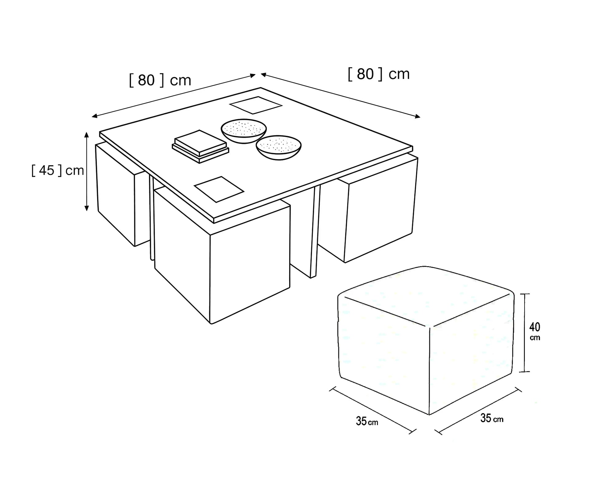Coffee Table with 4 Poufs - MDF - Cataloug