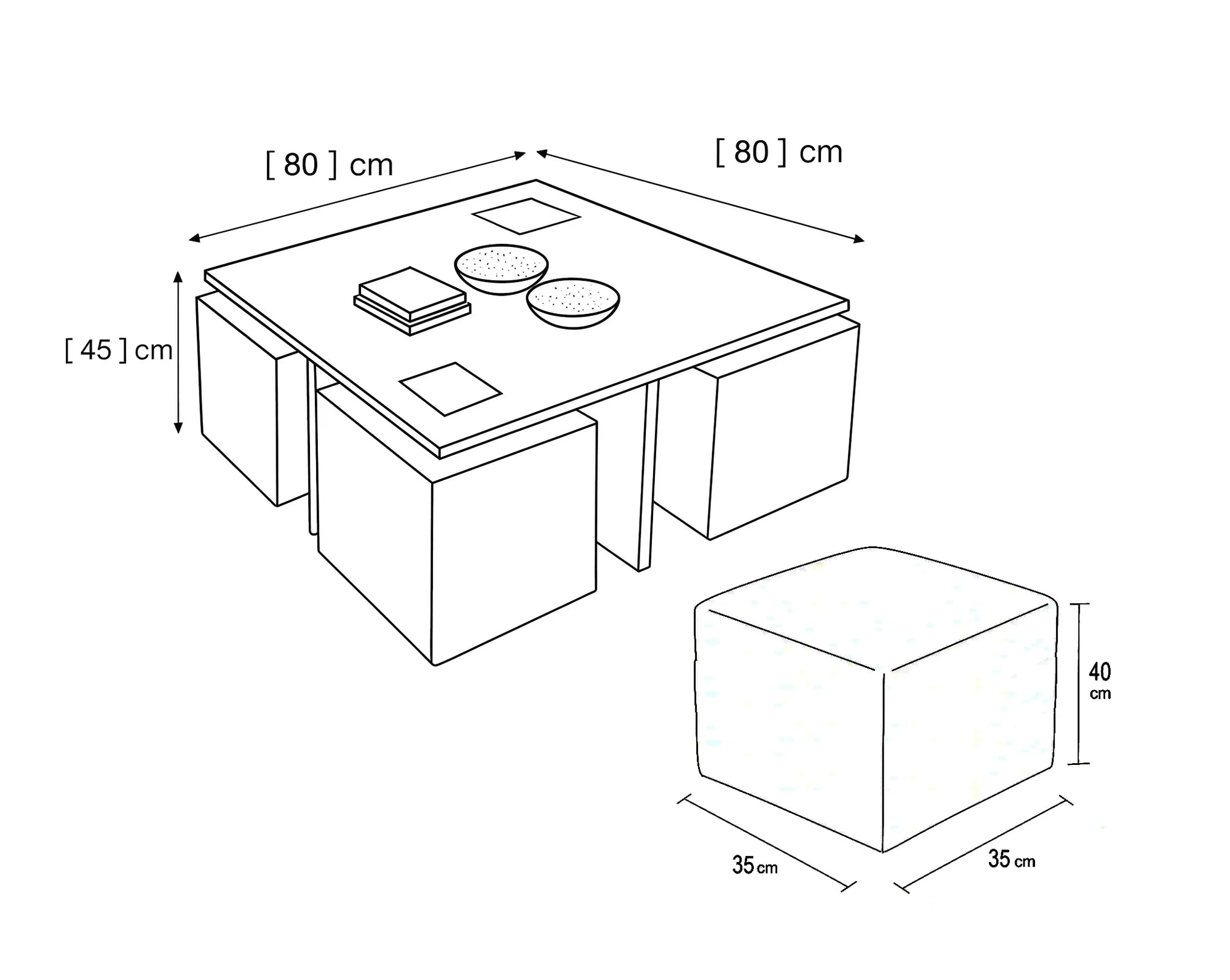Coffee Table with 4 Poufs - MDF - Cataloug