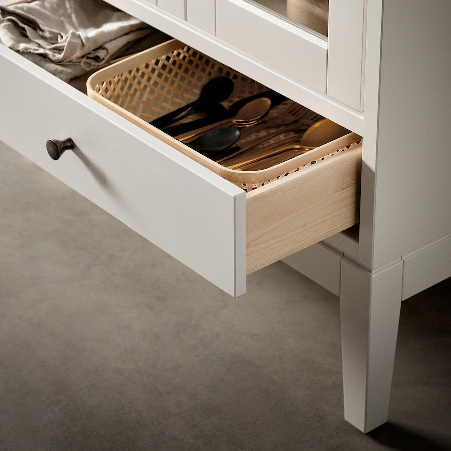Cabinet  - MDF Wood & Glass- White - 121x50x135 cm
