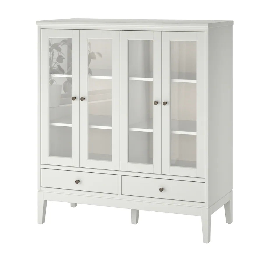 Cabinet  - MDF Wood & Glass- White - 121x50x135 cm