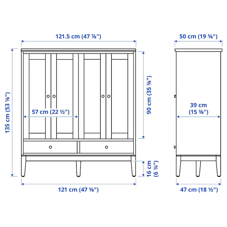 Cabinet  - MDF Wood & Glass- White - 121x50x135 cm