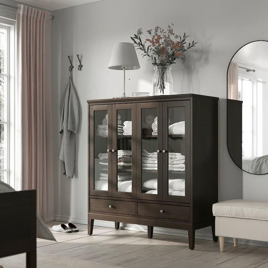 Cabinet  - MDF Wood & Glass- Brown - 121x50x135 cm