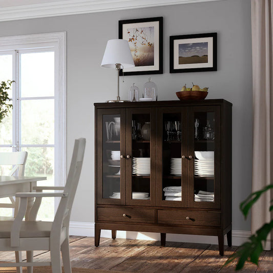 Cabinet  - MDF Wood & Glass- Brown - 121x50x135 cm
