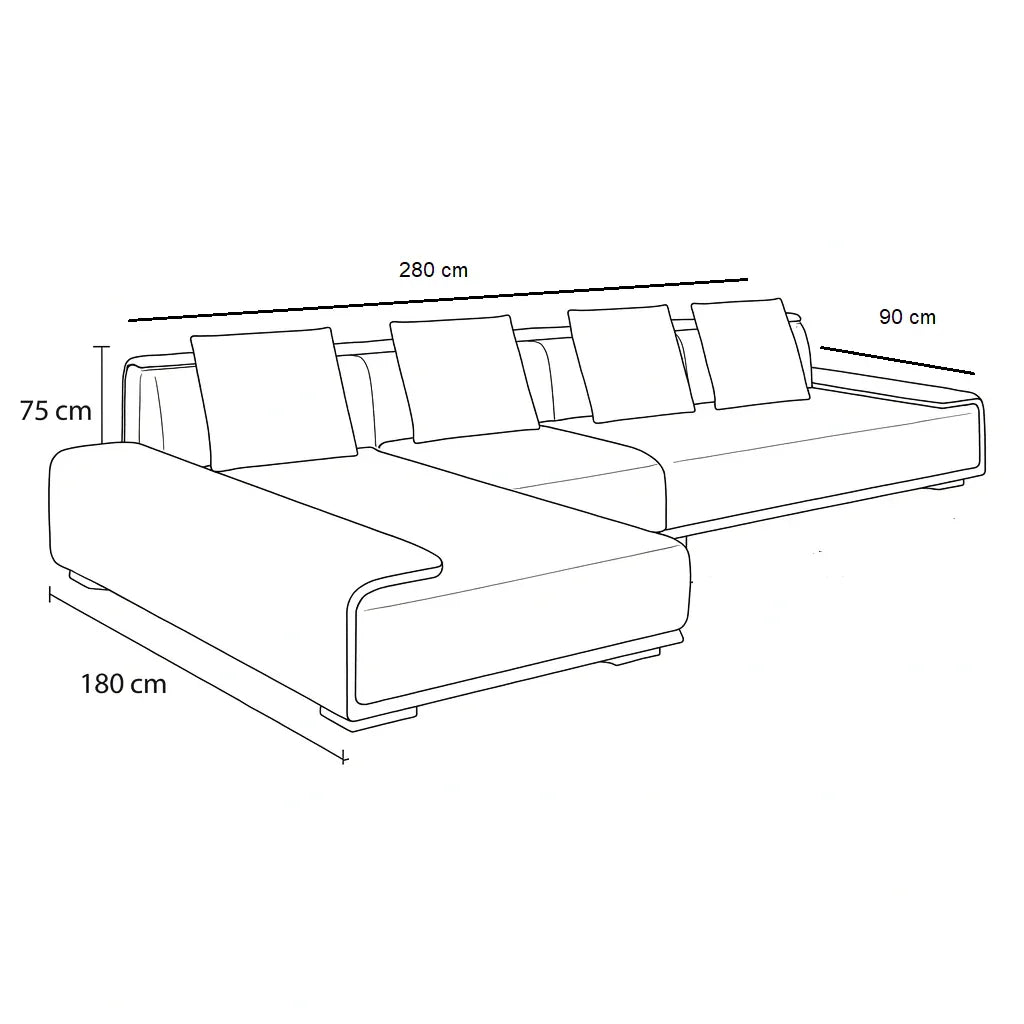 Sofa L Shape - Beech Wood - Linen Fabric - Grey & Beige - 280x180x90x75 cm - Cataloug