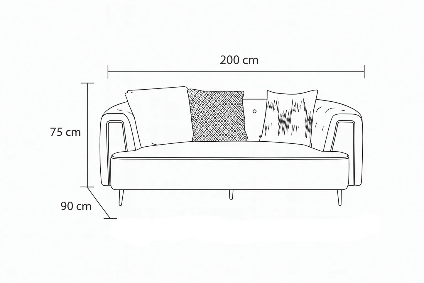 Sofa - Beech Wood - Velvet Fabric - Beige - 200x90x75 cm - Cataloug