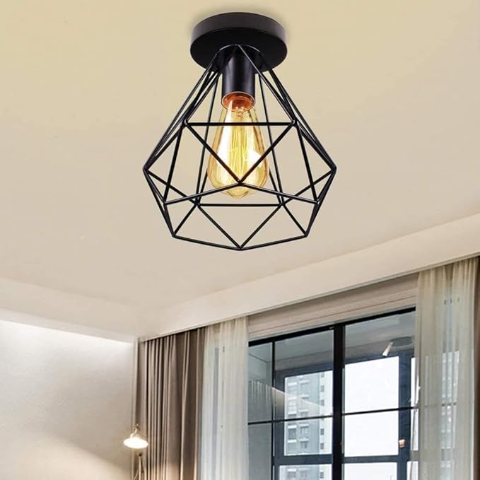 Ceiling Lamp - Metal - Black - 25×20×25 cm