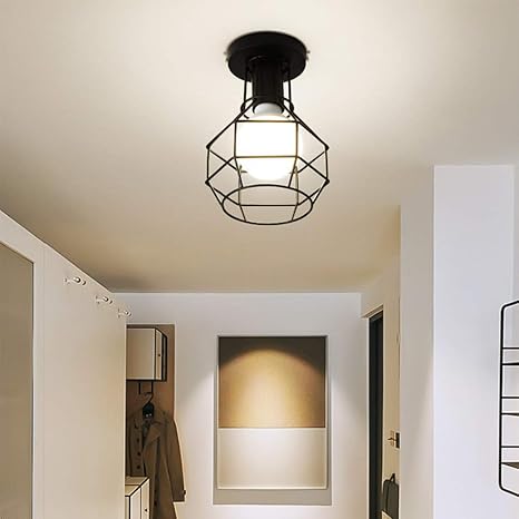 Ceiling Lamp - Metal - Black - 25×20×25 cm