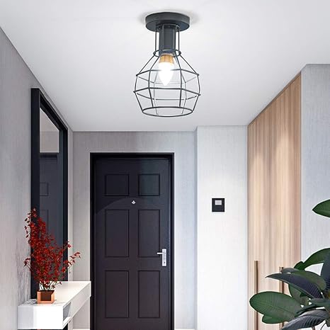 Ceiling Lamp - Metal - Black - 25×20×25 cm