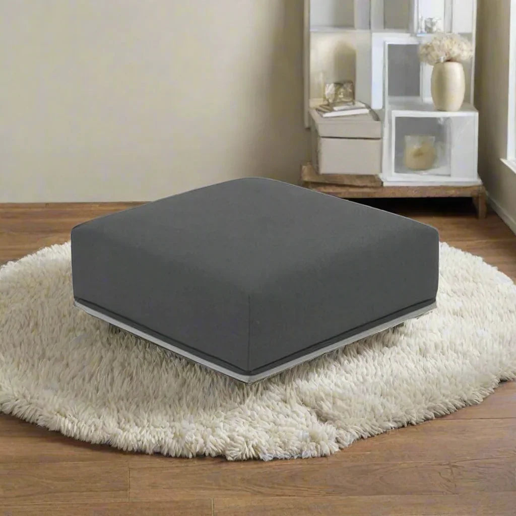 Pouf - Beech Wood - Linen Fabric - Grey - 55x75 cm - Cataloug