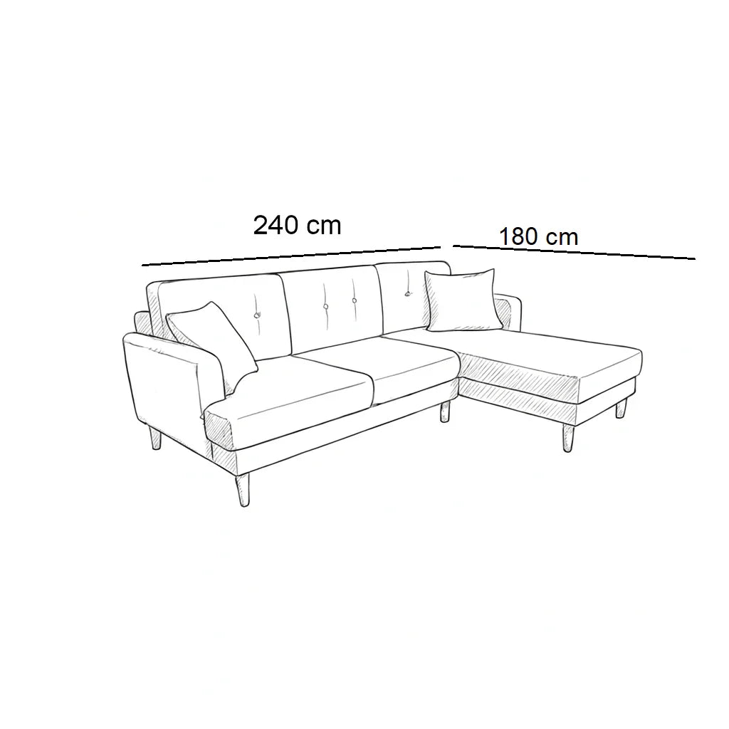 Sofa L Shape - Beech Wood - Linen Fabric - Grey - 240x180 cm - Cataloug