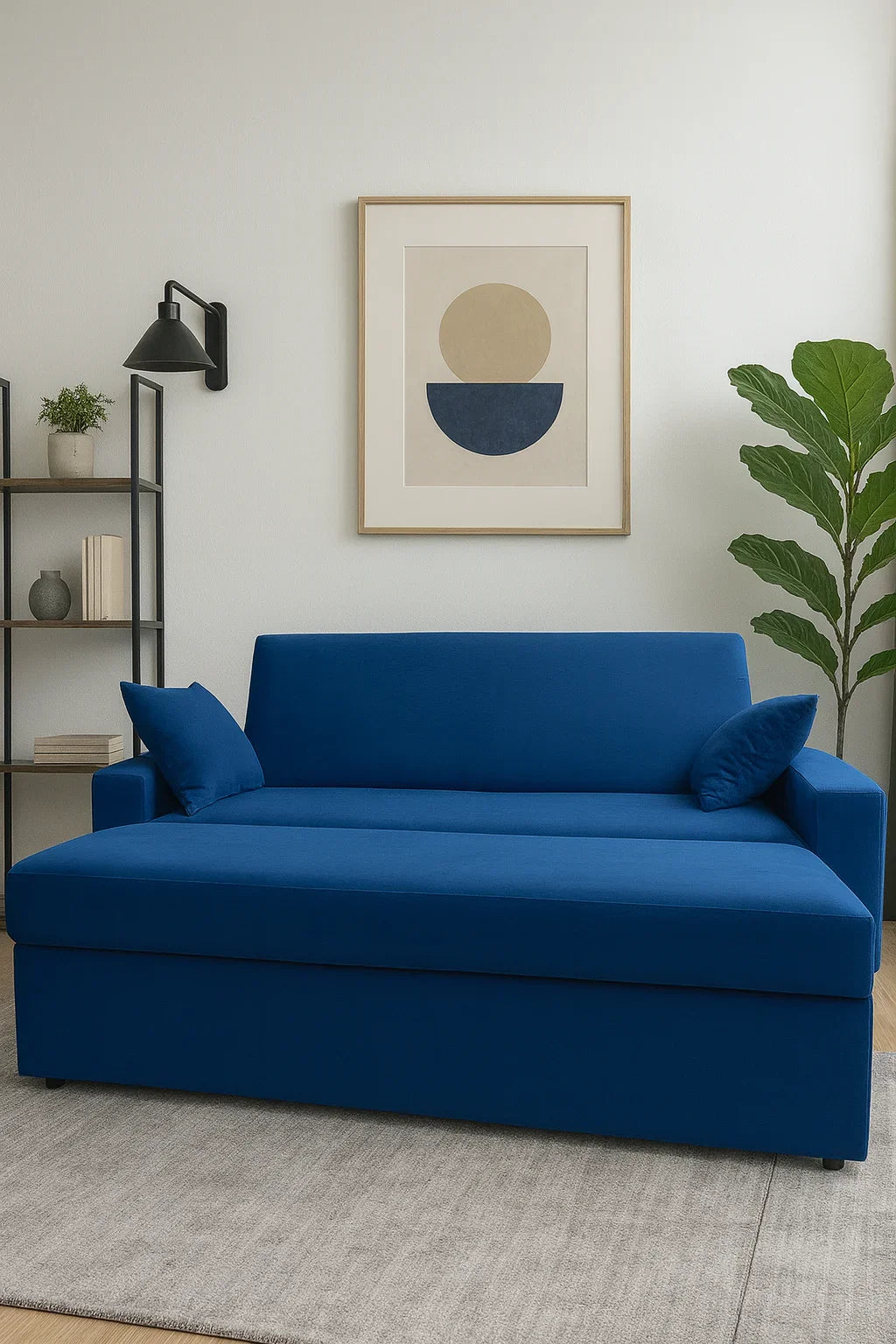 Sofa Bed - Beech Wood - Linen Fabric - Blue - 200x90 cm - Cataloug