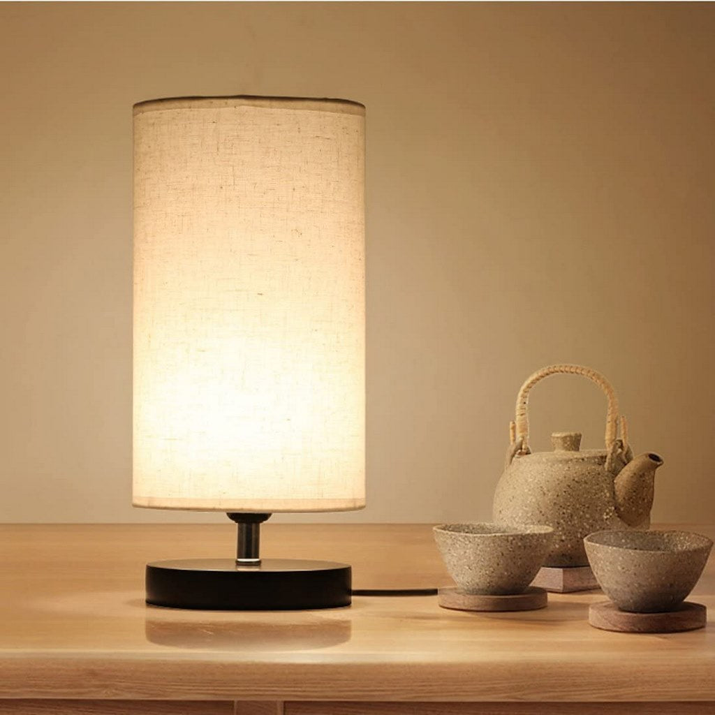 Desk Lamp - Metal & Linen - Black & Beige - 25x13 cm