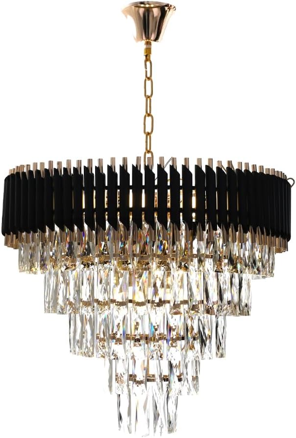 Chandelier - Metal & Crystal - Gold & Black - 60 x 50 cm