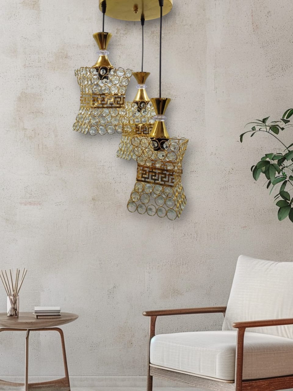 مصباح سقف - معدن وكريستال - ذهبي - 75 × 30 سم