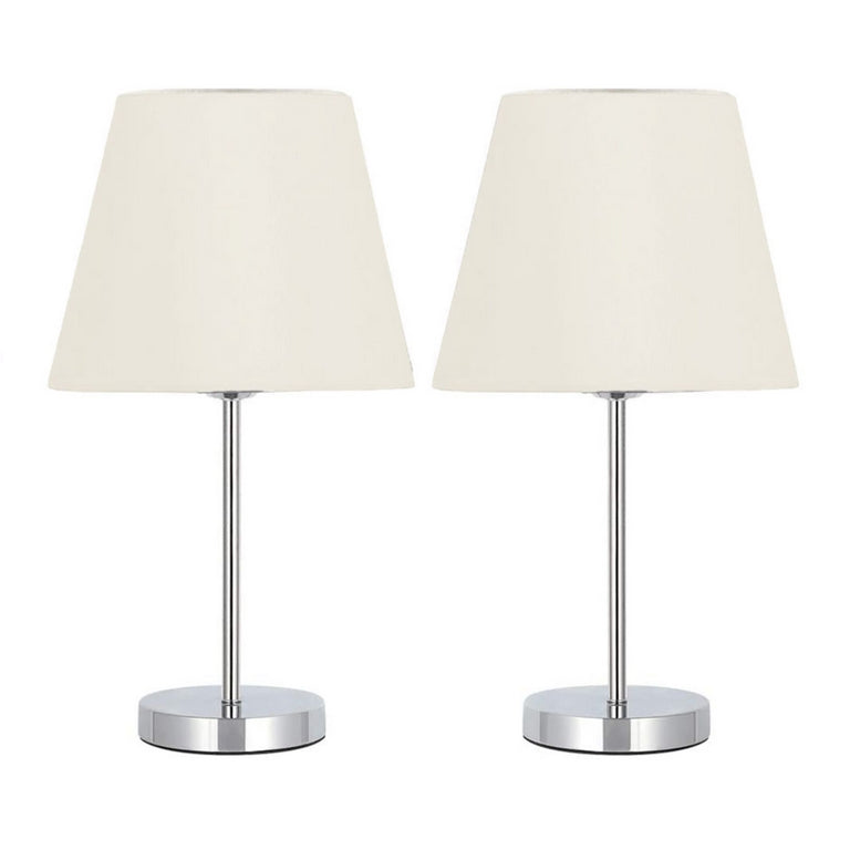 Desk Lamp - Metal & Linen - White & Silver - 45 x 25 cm