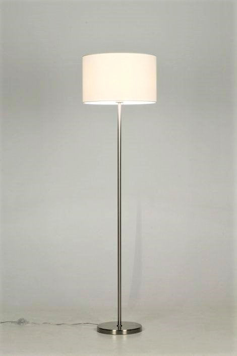 Floor Lamp - Metal - Silver & White - 155x35 cm