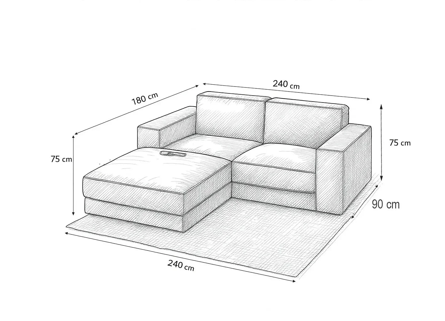 Sofa L Shape - Beech Wood - Linen Fabric - Blue - 240x180x90x75 cm - Cataloug
