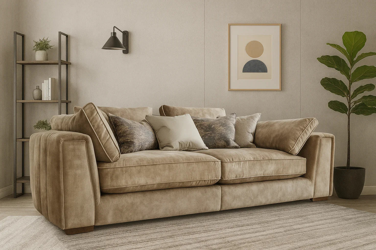 Sofa - Beech Wood - Velvet Fabric - Beige - 240x90 cm - Cataloug
