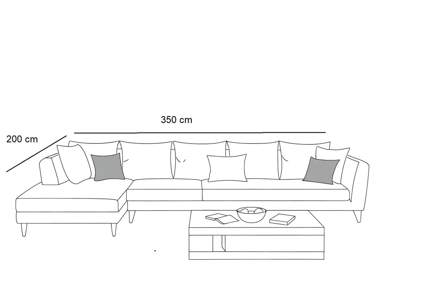 Sofa L Shape - Beech Wood - Linen Fabric - Grey - 350x200 cm - Cataloug