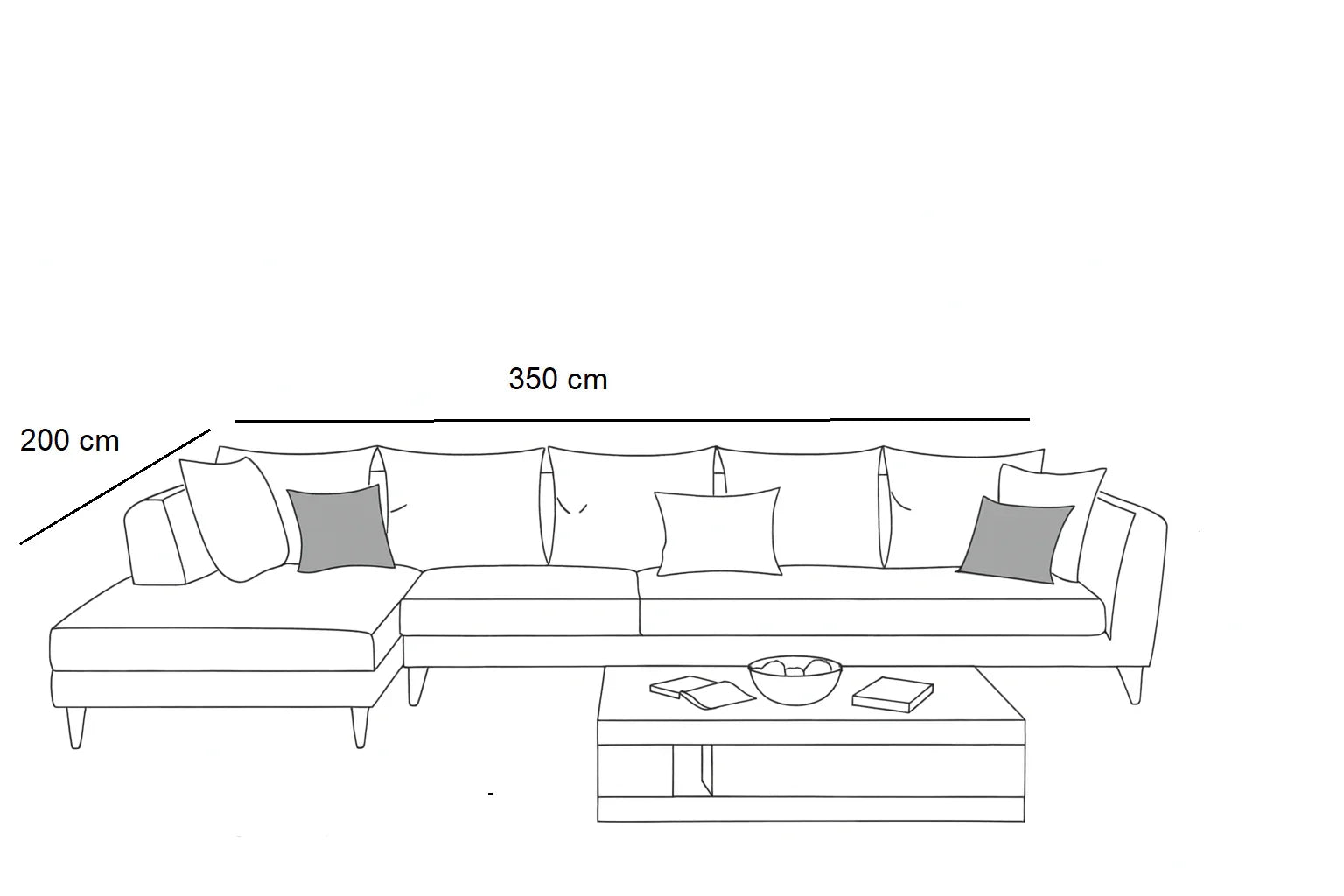 Sofa L Shape - Beech Wood - Linen Fabric - Grey - 350x200 cm - Cataloug