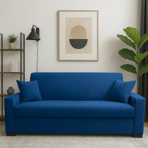 Sofa Bed - Beech Wood - Linen Fabric - Blue - 200x90 cm - Cataloug