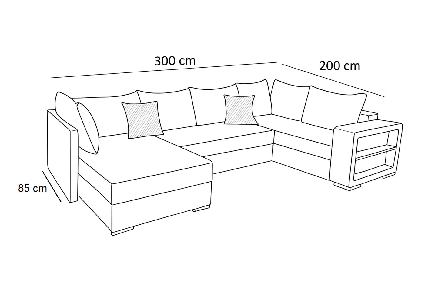 Sofa U Shape - Beech Wood - Linen Fabric - Grey - 300x200x85 cm - Cataloug