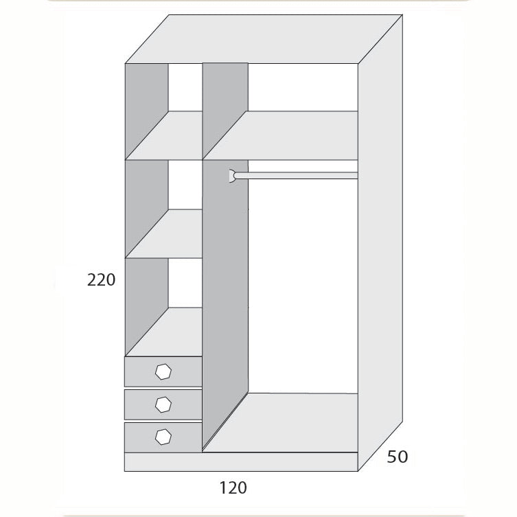 خزانة ملابس - خشب ام دي اف - أبيض - 120 × 220 سم