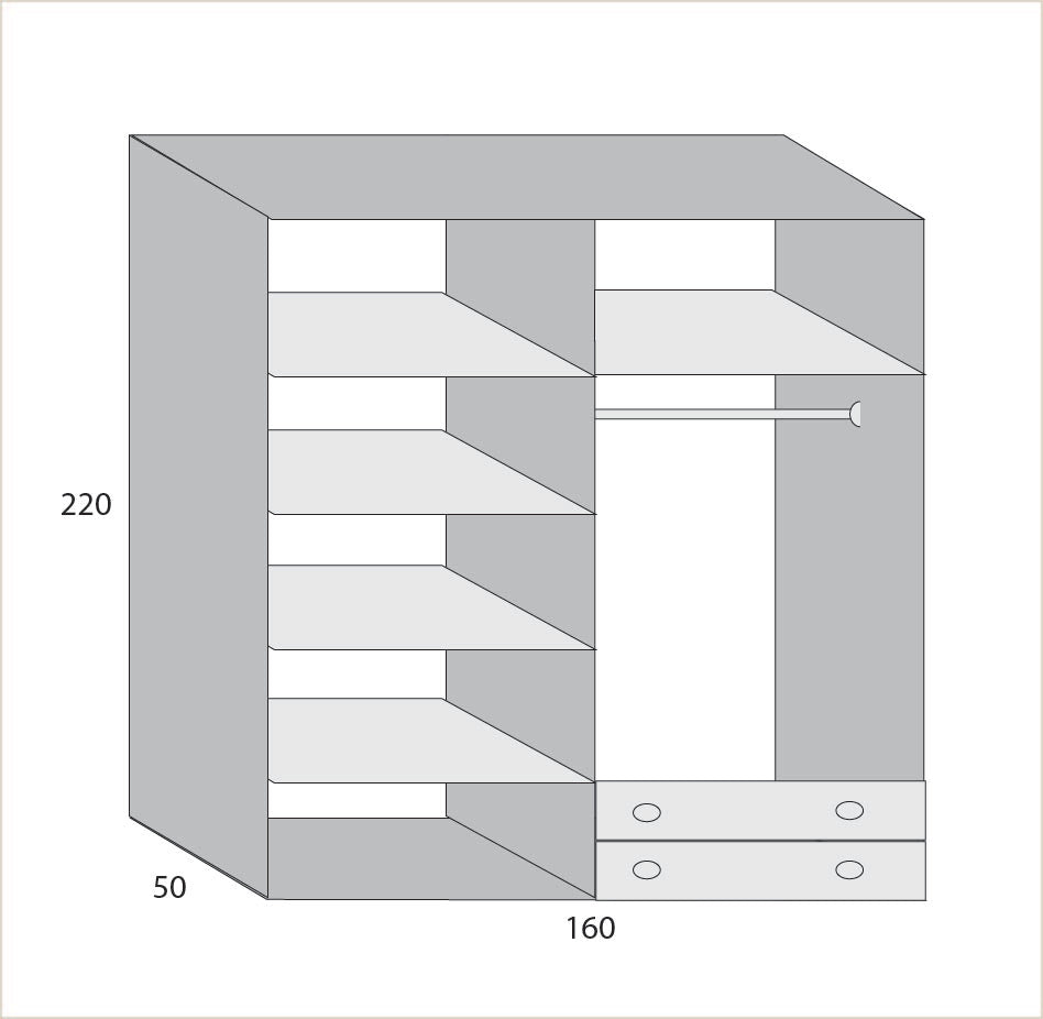 Wardrobe - MDF Wood - Brown - 160 x 220 cm