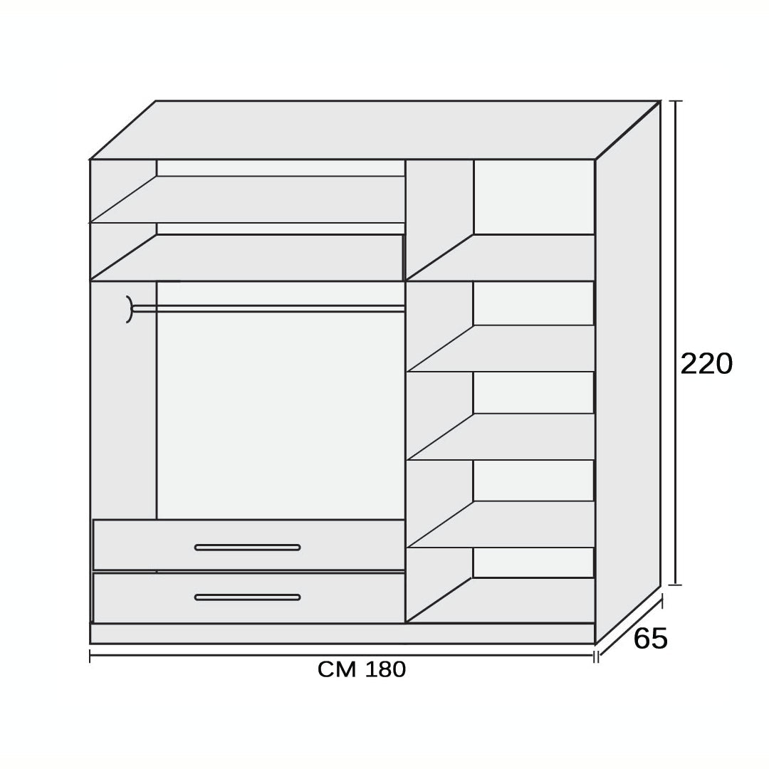 Wardrobe - MDF Wood - Brown - 180 X220 cm