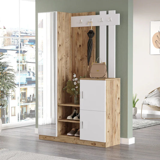 Elegant Wooden Shoe Cabinet with Mirror for a Stylish and Organized Entrance