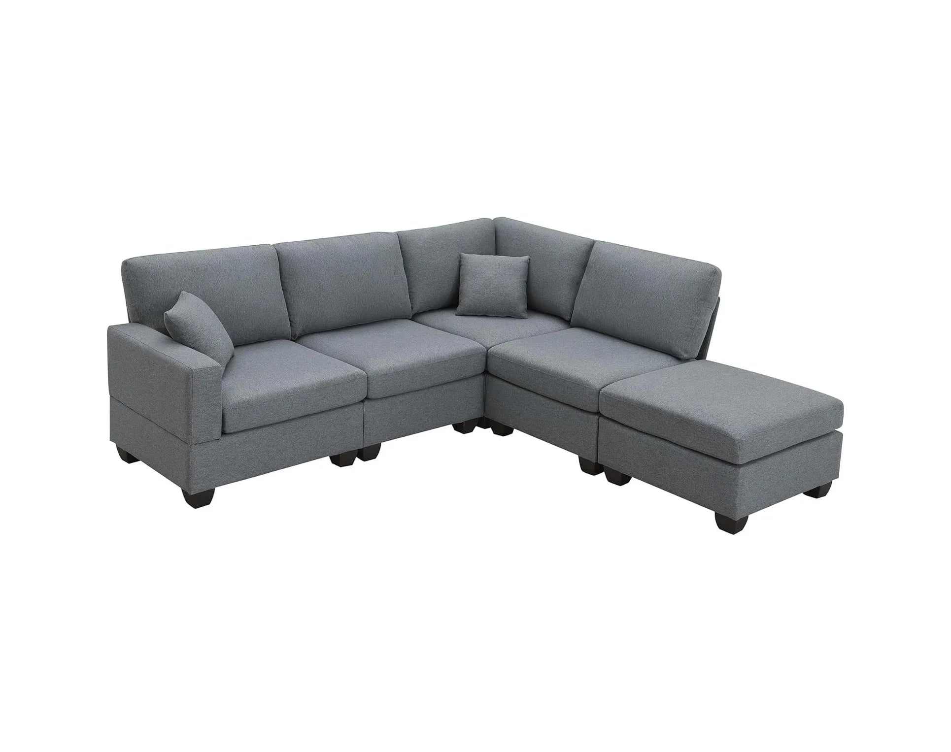 Sofa L Shape - Beech Wood - Linen Fabric - Grey - 245x212x94 cm - Cataloug