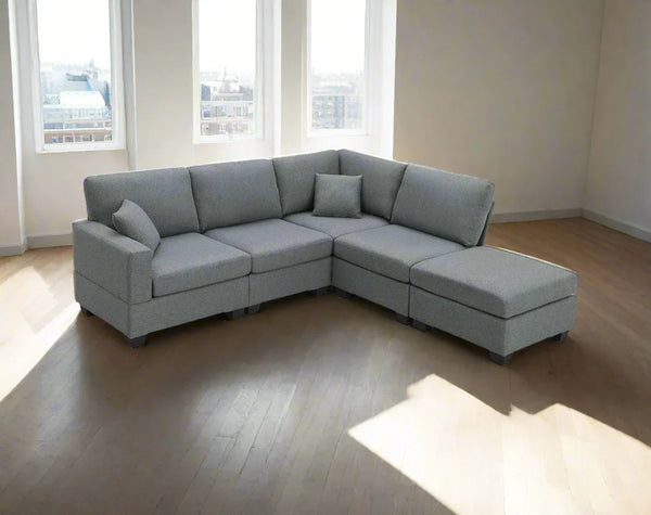 Sofa L Shape - Beech Wood - Linen Fabric - Grey - 245x212x94 cm - Cataloug