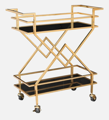 Serving Table - Steel - Glass - Gold - 70x40x90 cm