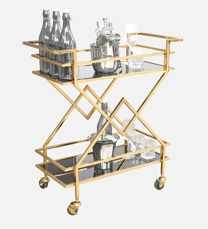 Serving Table - Steel - Glass - Gold - 70x40x90 cm
