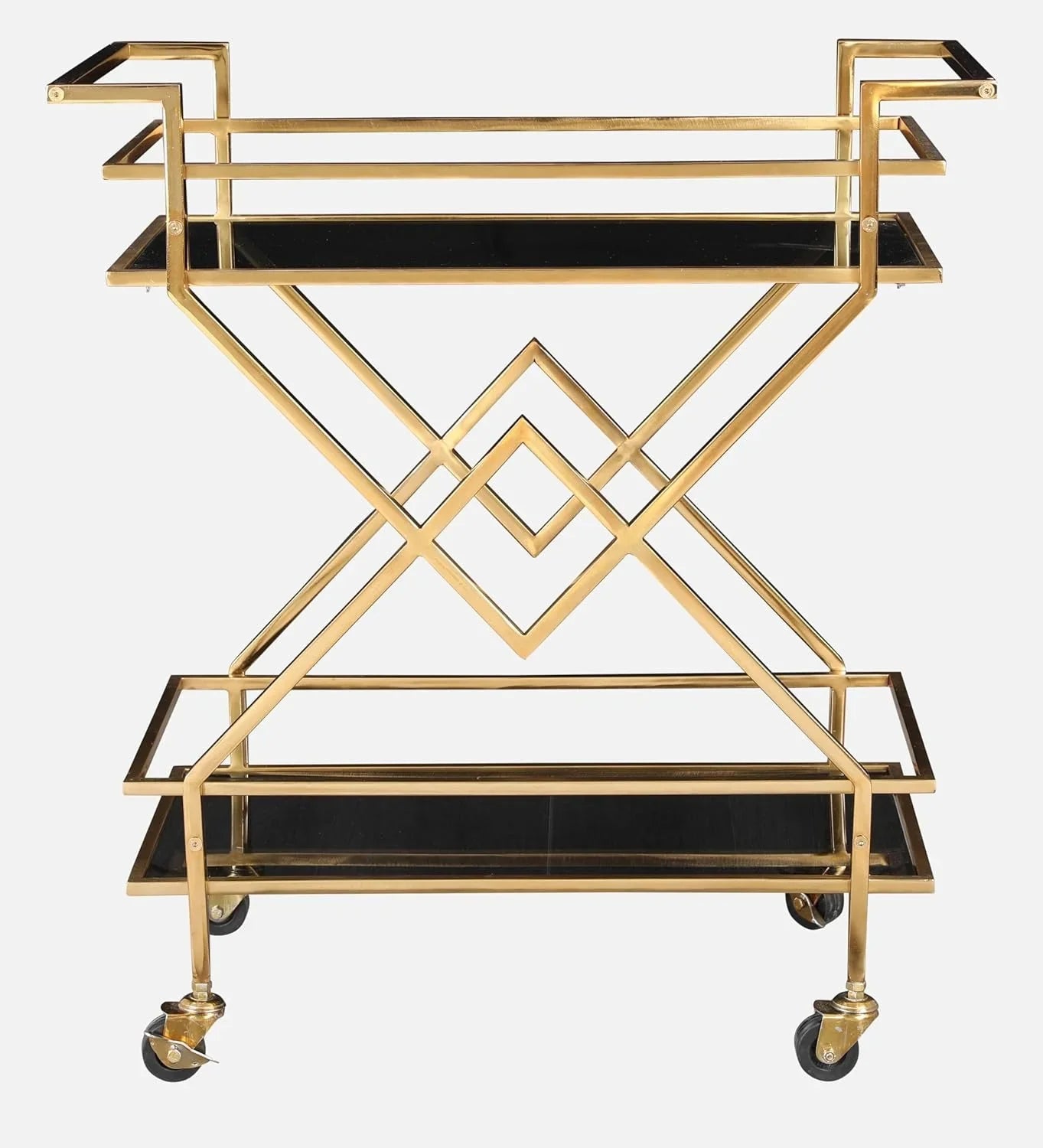 Serving Table - Steel - Glass - Gold - 70x40x90 cm