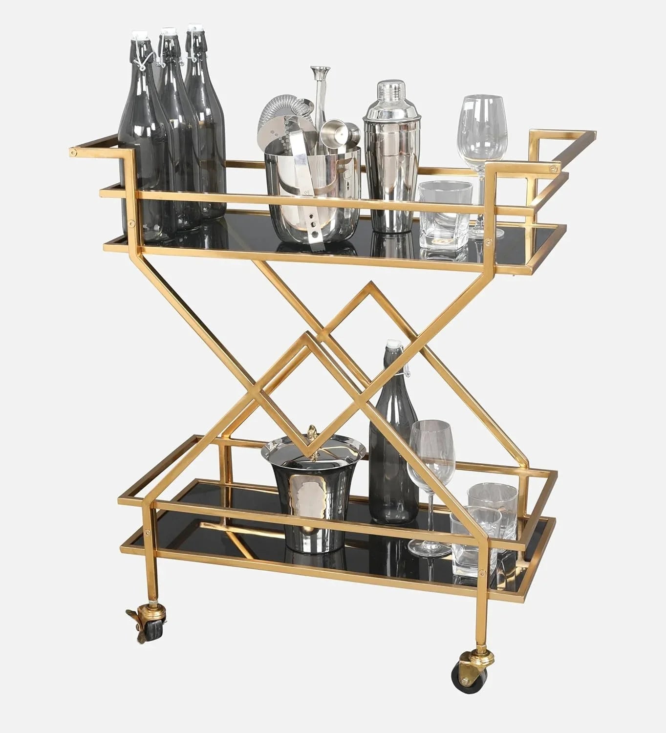 Serving Table - Steel - Glass - Gold - 70x40x90 cm