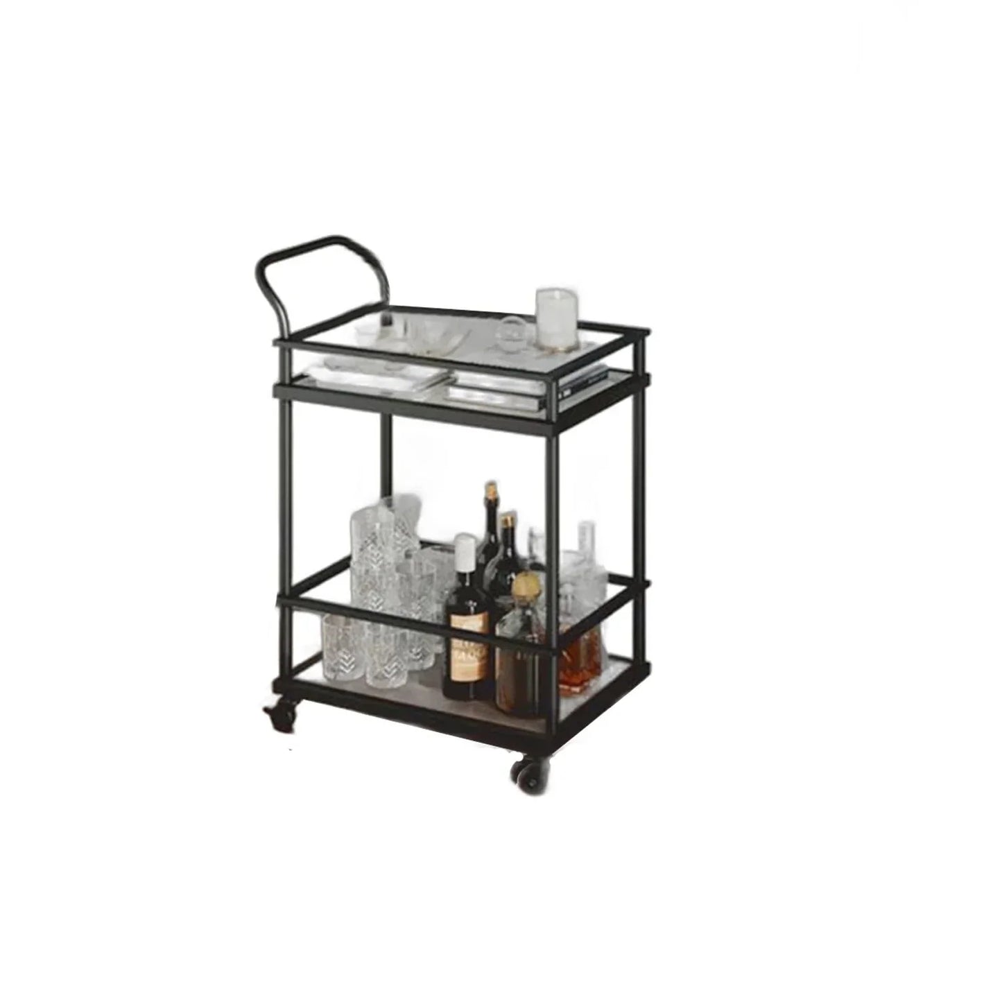 Serving Table - Steel - Glass - Black - 60x40x90 cm